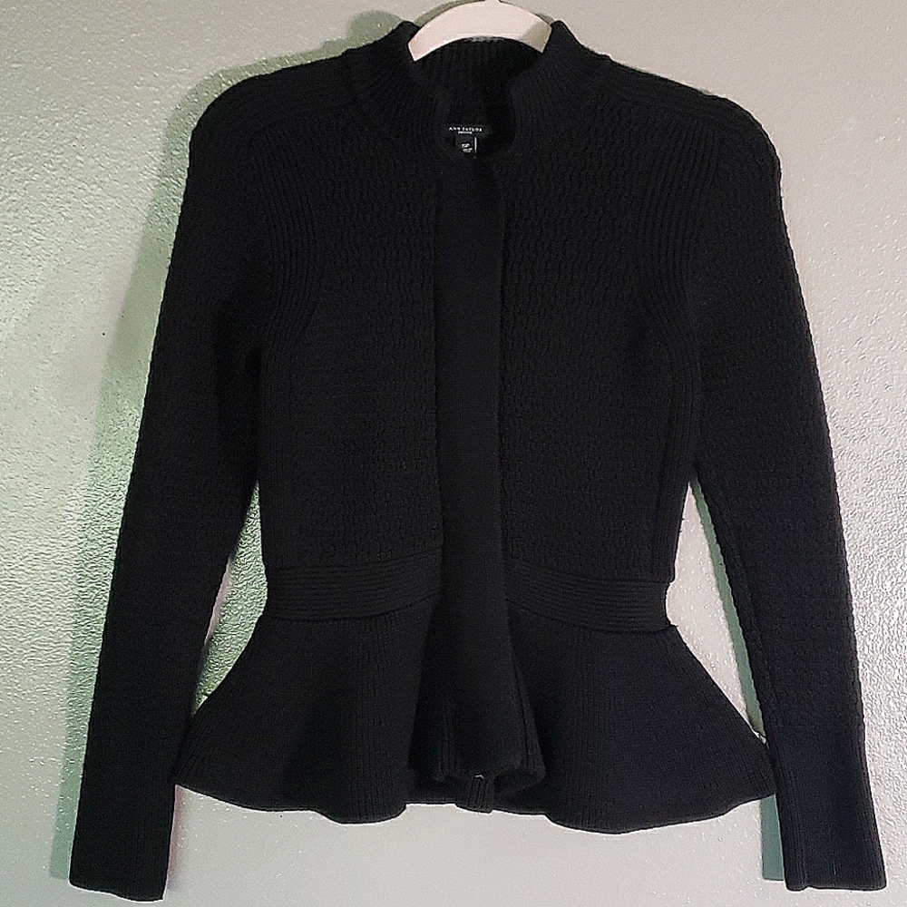 Anne Taylor petite peplum sweater zip small